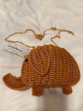 Tommy Bahama Woven Elephant Crossbody - Brown with Gold Chain